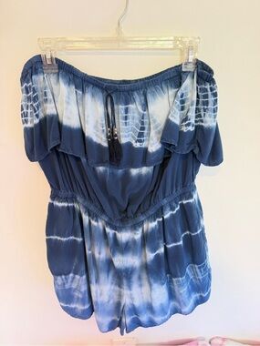 American Eagle Outfitters Blue Tie-Dye Off-Shoulder Tunic